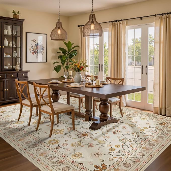 Rugxara Floral Rug for Living Room Bedroom, 6x9 Washable Rug, Vintage Boho Area - Image 3