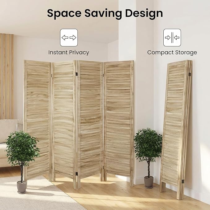 Bluecat 4 Panel Room Divider, Freestanding Solid Wood Partition Wall - Image 5