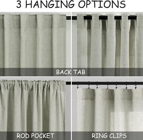 2 Panels Set Sage Green Linen Curtains 126 Inches Long - Image 2
