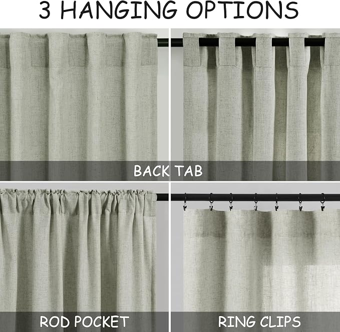 Nanspring Sage Green Curtains 84 Inch Length 2 Panels Back Tab Rod Pocket Light - Image 3