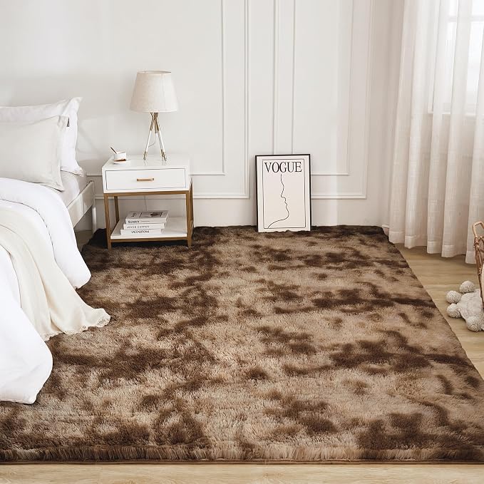 Litanika 6x9 Shag Area Rug for Living Room Bedroom, Tie-Dyed Brown High Pile - Image 2