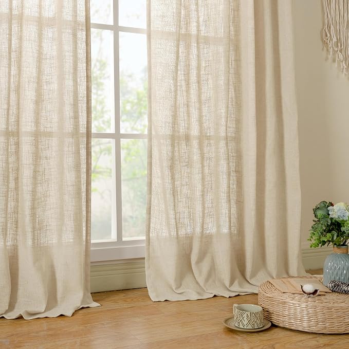 LAMIT Linen Kitchen Curtains 30 Inch Length, Semi Sheer Light Filtering Window - Image 9