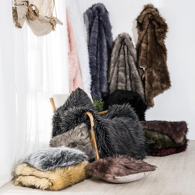 Luxury Faux Fur Blanket King Size, Ultra Big Grey and Black High Pile Mixed - Image 7