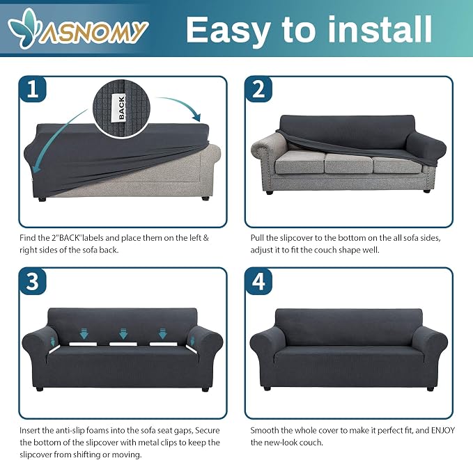 Asnomy Couch Covers for 3 Cushion Couch Stretch Sofa Covers Slipcovers - Image 7