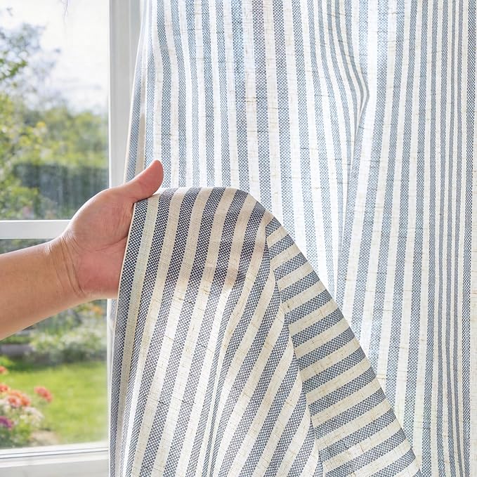 jinchan Linen Curtains for Living Room Blue on Beige Striped Curtains for - Image 5