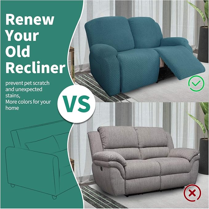 YEMYHOM 6 Pieces Stretch Loveseat Recliner Slipcover Jacquard Recliner Sofa - Image 5