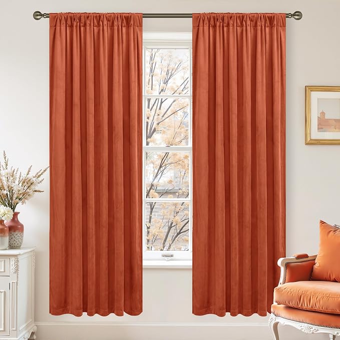 LAMIT Velvet Curtains for Bedroom 78 Inch Length, Terracotta Thermal Insulated - Image 2