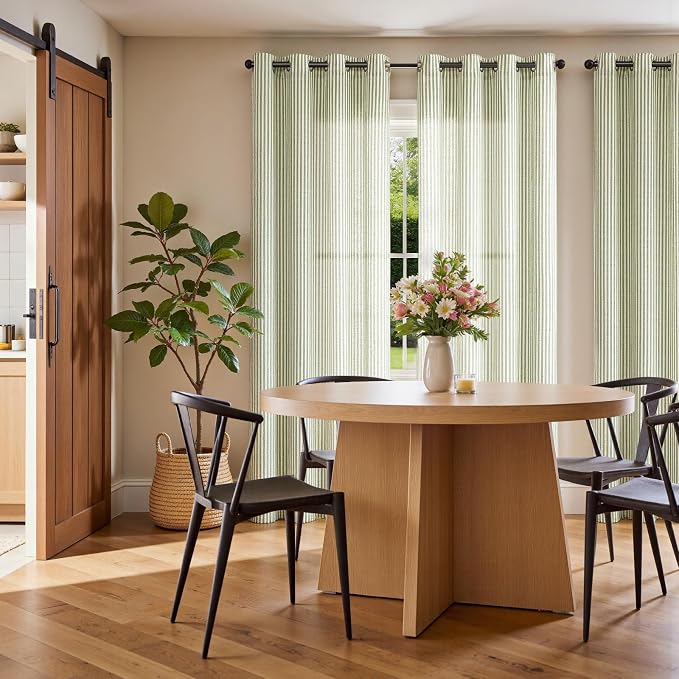 JINCHAN Linen Curtains for Living Room Sage Green on Beige Striped Curtains for - Image 8