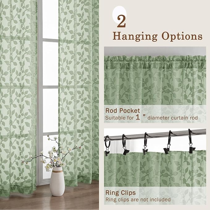 Chyhomenyc Sage Green Sheer Curtains 72 Inches Long 2 Panels Set, Light - Image 6