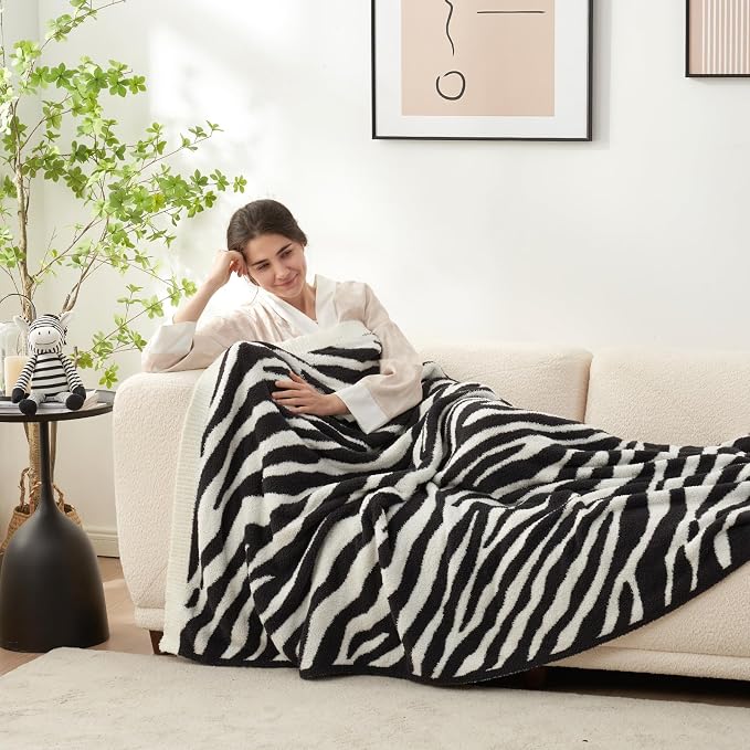 Snuggle Sac Zebra Blanket Black Zebra Print Blanket Ultra Soft Reversible Zebra - Image 2