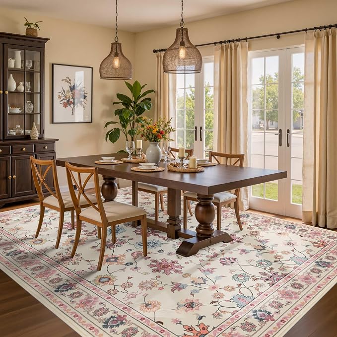 Rugxara Pink Rug for Living Room Bedroom, Floral 6x9 Washable Rug, Vintage Boho - Image 3