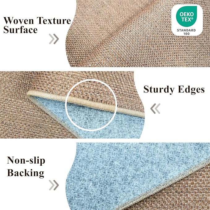 3x6 Kitchen Runner Rug Washable Non Slip: Solid Color Pattern Faux Jute Rug - Image 5