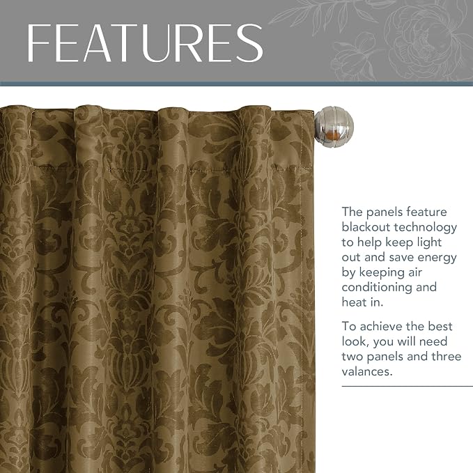 Elrene Home Fashions Antonia Floral Damask Blackout Single Window Curtain Panel - Image 3