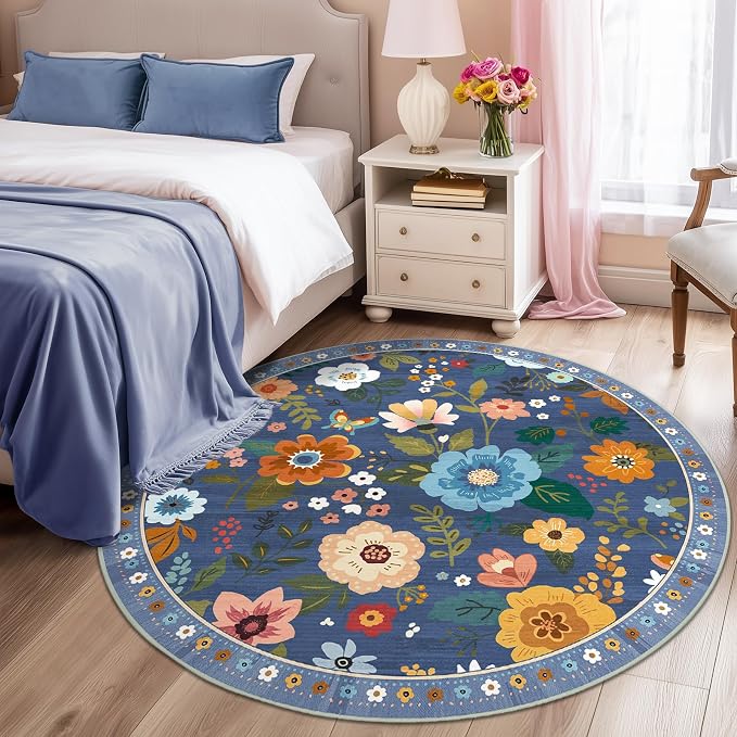 RELEANY Floral Nursery 4ft Area Rugs Washable Print Boho Cute Carpet Non Slip - Image 9