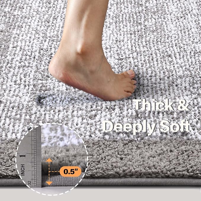 48x24 Long Bathroom Rugs Washable Non Slip, Light Grey Bath Mat - Image 5