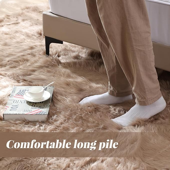 ORINOVA Fluffy Beige 8X10 Area Rug Faux Sheepskin Shaggy Fur Rug Washable - Image 7