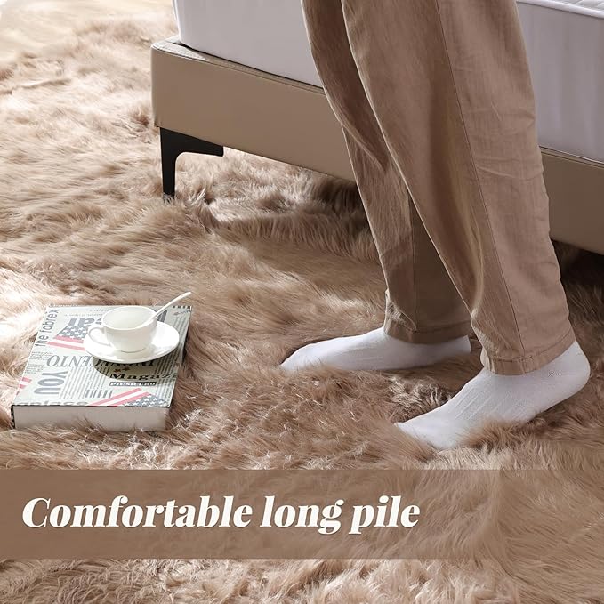 ORINOVA Beige Faux Sheepskin Fluffy Fur 2x3 Area Rugs - Image 6