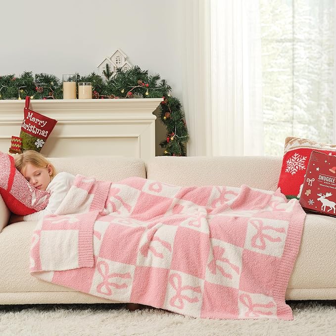Snuggle Sac Bow Throw Blanket for Couch, Microfiber Fluffy Warm Cozy Fuzzy - Image 4
