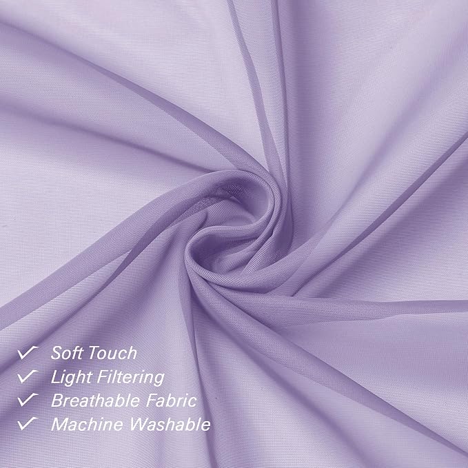 Lecloud Light Filtering Lavender Sheer Curtains 63 Inch Length 2 Panels - Image 4
