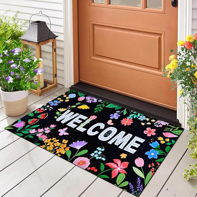 Likiyol Floral Door Mat Outside Entrance, Colorful Flower Welcome Mat Front - Image 8