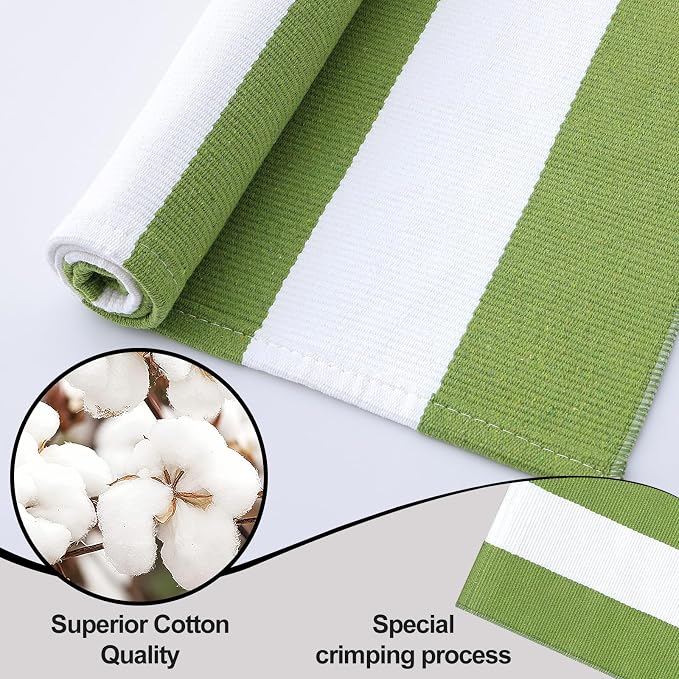 OLANLY Green and White Striped Rug 2' x 3' – Washable Cotton Indoor Outdoor - Image 4
