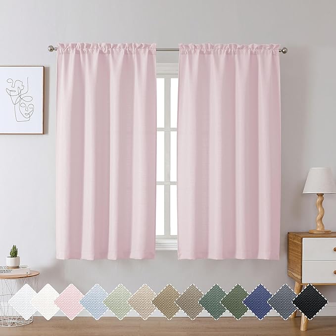 Chyhomenyc Bennet Blush Pink Curtains 54 Inch Length 2 Panels, Faux Linen by Chyhomenyc