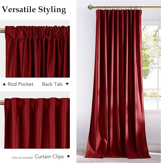 NICETOWN Red Room Darkening Velvet Curtains 108 inch Long 2 Panels, Back Tab - Image 4
