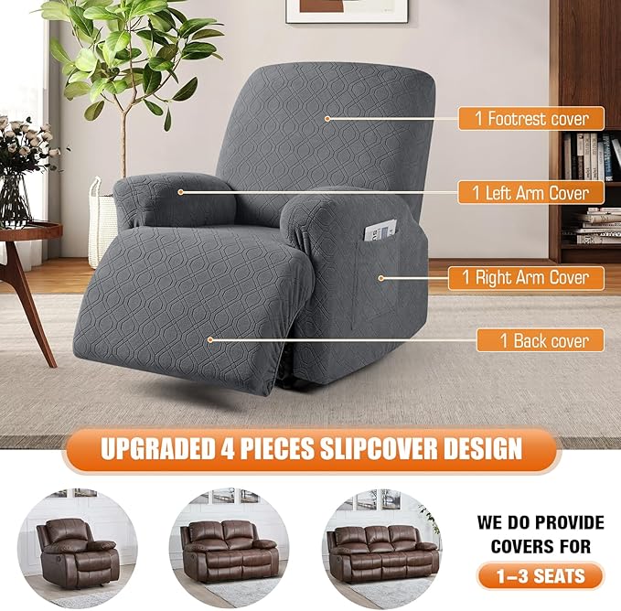VANSOFY Oversized Recliner Chair Cover, 4-Pieces Stretch Recliner Covers - Image 6