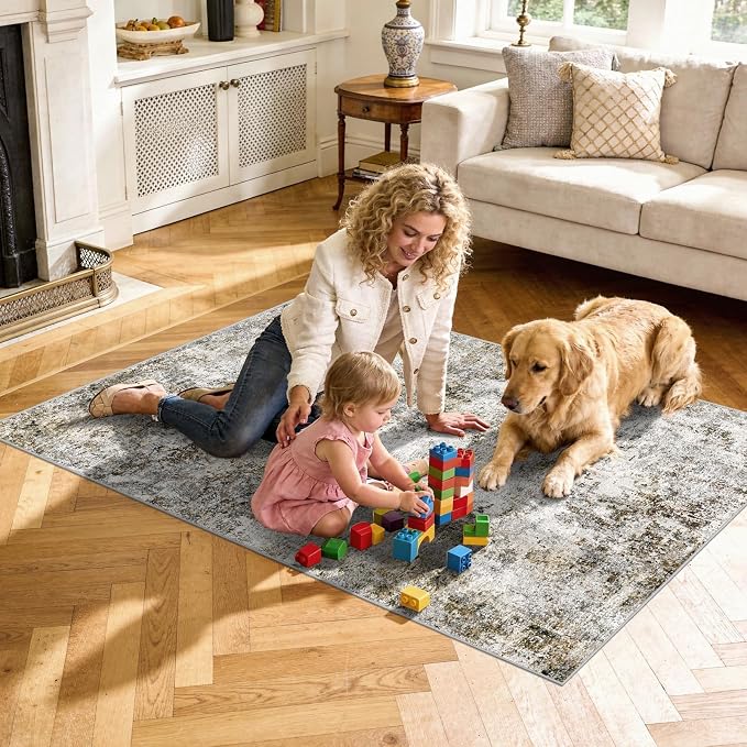 Abstract 3x5 Washable Rug: Modern Non Slip Area Rug Soft Carpet Foldable - Image 3