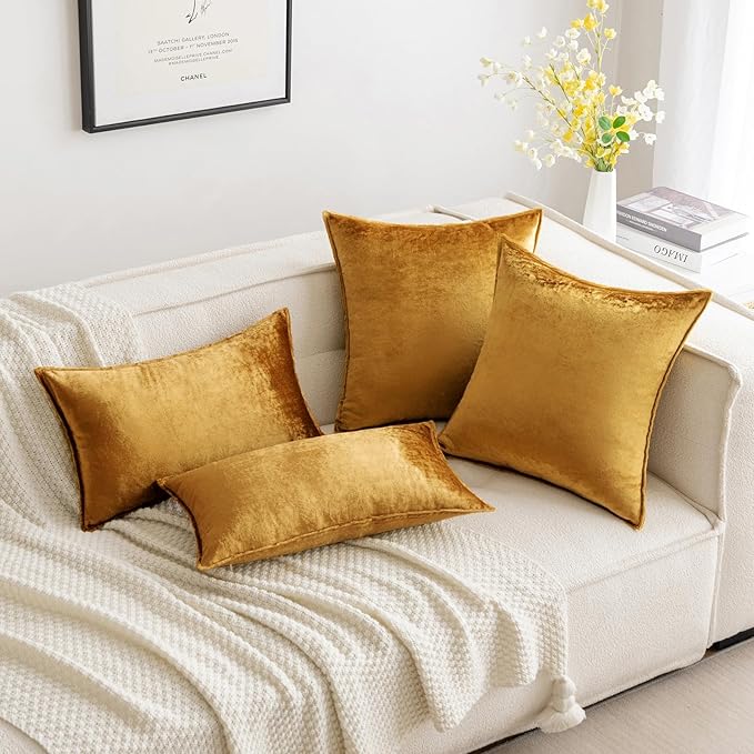 MIULEE Dark Gold Velvet Throw Pillow Covers 22x22 Soft Decorative Solid Square - Image 5