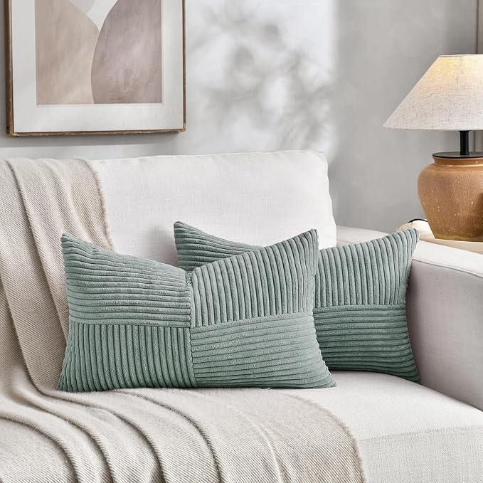 Fancy Homi 2 Packs Grey Blue Long Lumbar Decorative Throw Pillow Covers 12x24 - Image 5