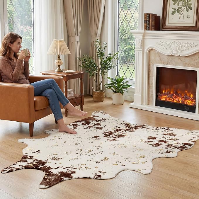 JONIYEAR Large Durable Faux Cowhide Area Rug 4.9 x 6.56 Feet, Premium Cow Print - Image 3