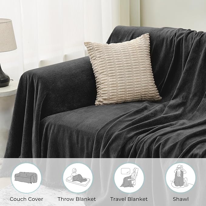 CAPALOCA Sectional Couch Covers, 2 Pieces Chenille Sofa Cover L Shaped Couch - Image 5