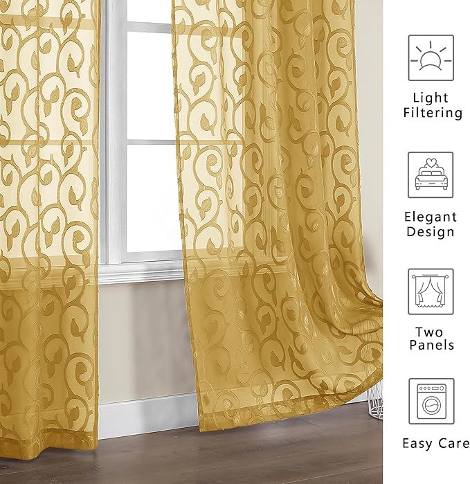 OWENIE Furman Gold Kitchen Curtains Tiers 36 inch Length, Light Filtering Soft - Image 6