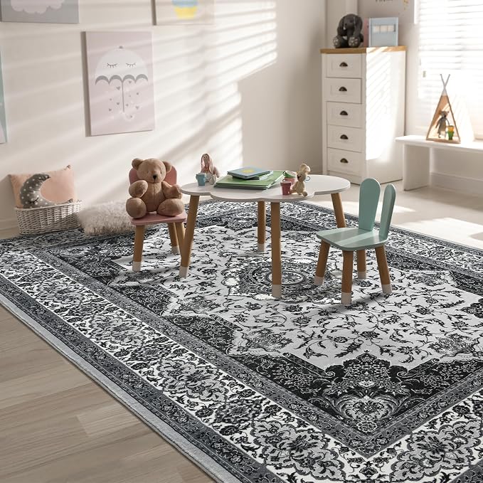 Area Rug for Living Room, 5x7Ft Machine Washable Grey Rugs for Bedroom - Image 6