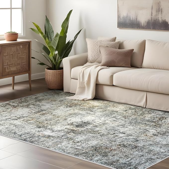 Abstract 3x5 Washable Rug: Modern Non Slip Area Rug Soft Carpet Foldable - Image 2