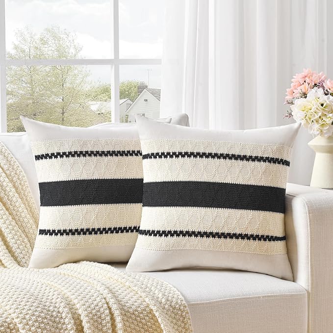 Fancy Homi Set of 1 Boho Black Decorative Throw Pillow Cover 22x22 Inch - Image 2