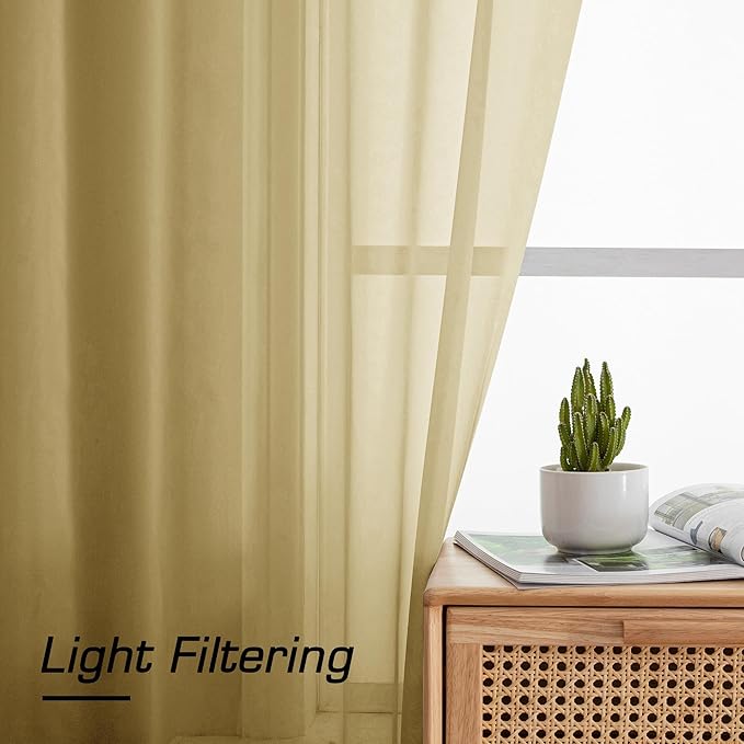 Simplebrand Gold Sheer Curtains 72 Inches Long 2 Panels - Image 3