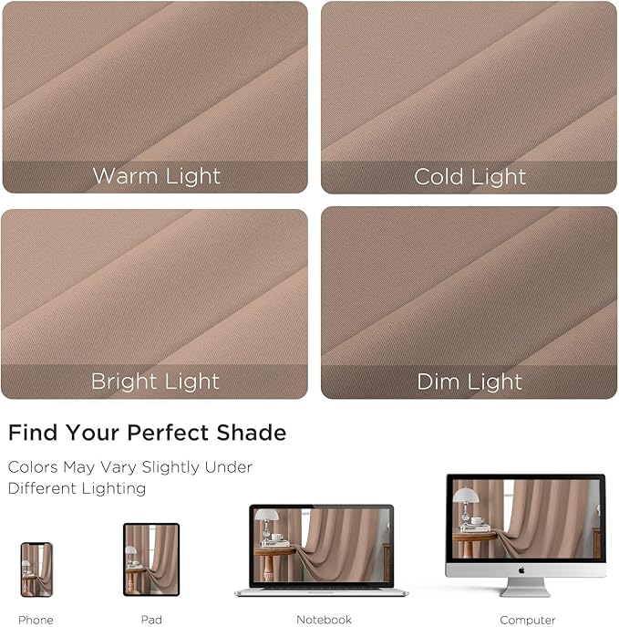 CUCRAF Khaki Blackout Curtains 96 inch Length 2 Panels Set, Rod Pocket Room - Image 4