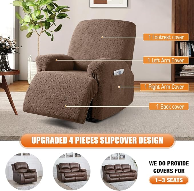 VANSOFY Oversized Recliner Chair Cover, 4-Pieces Stretch Recliner Covers - Image 6