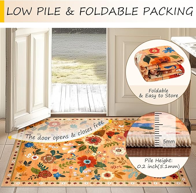 RELEANY Floral Nursery 2x10 Area Rugs Washable Print Boho Cute Carpet Non Slip - Image 4