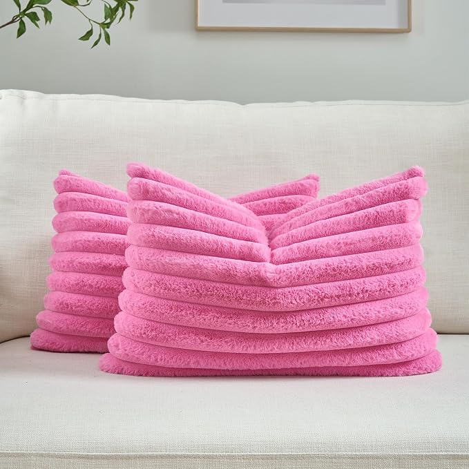 FUTEI Hot Pink Decorative Throw Pillow Covers Set of 2, 12x20 Inch Soft Fluffy by FUTEI