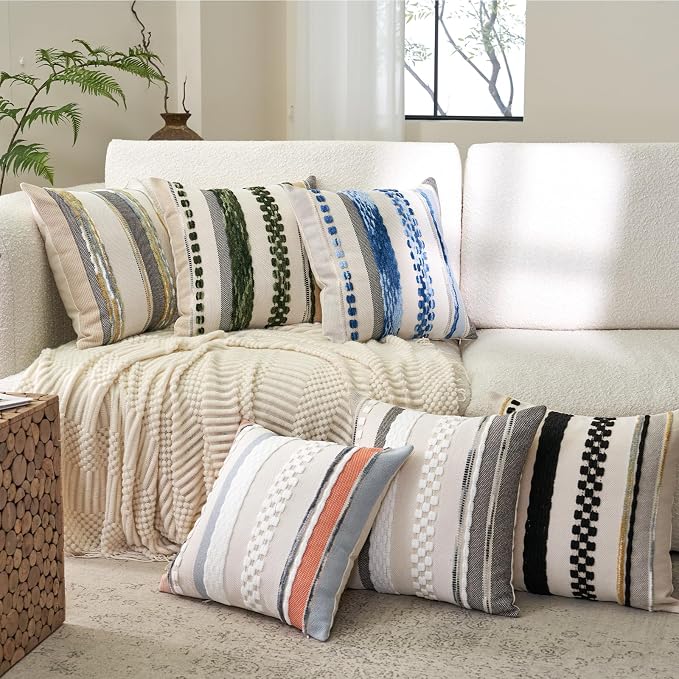 Aeckself Boho Throw Pillow Covers 18x18 Inch Set of 2, Farmhouse Decorative - Image 6