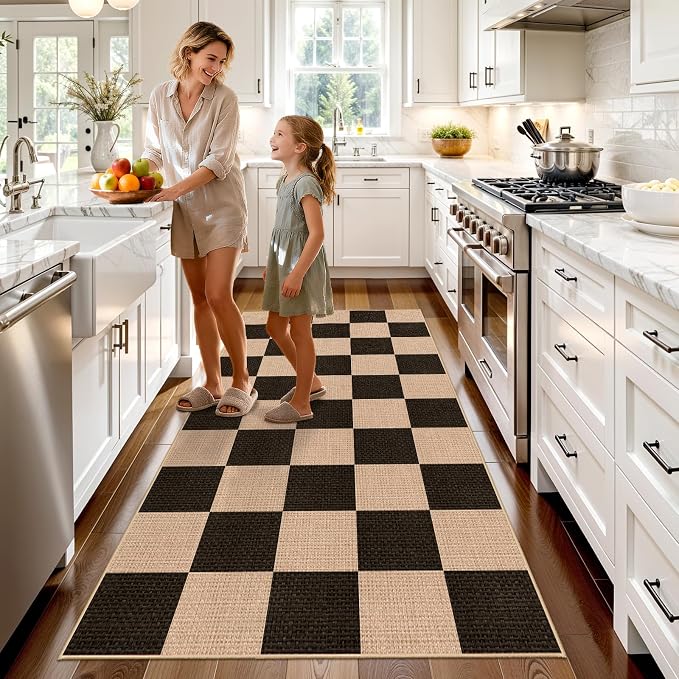 3x6 Kitchen Runner Rug Washable Non Slip: Diamond Pattern Faux Jute Rug - Image 3
