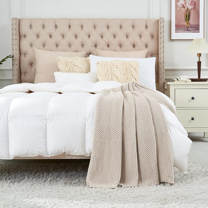 Chunky Cable Knit Throw Blanket Lightweight Beige 100% Organic Cotton Blanket - Image 5
