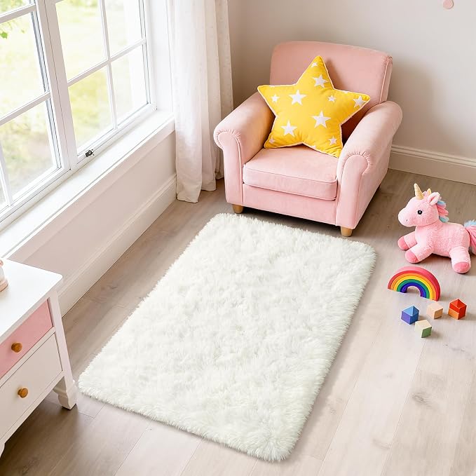 Merelax Fluffy Rug Shaggy Area Rug, Ivory/Cream 2x4 Area Rugs - Image 3