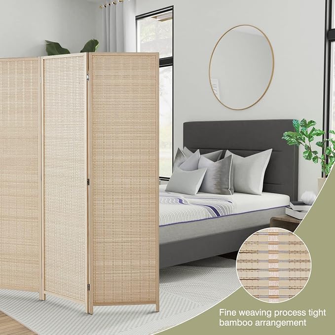 FDW Room Divider Bamboo Room Divider Wall Folding Privacy Wall Divider Wood - Image 4