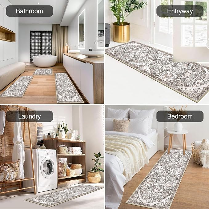 HEBE Farmhouse Kitchen Rugs Sets of 3 Non Slip Washable Boho Kitchen Rugs and - Image 5