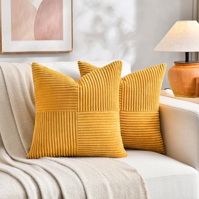 Fancy Homi 2 Packs Gold Yellow Big Decorative Throw Pillow Covers 24x24 Inch - Image 5