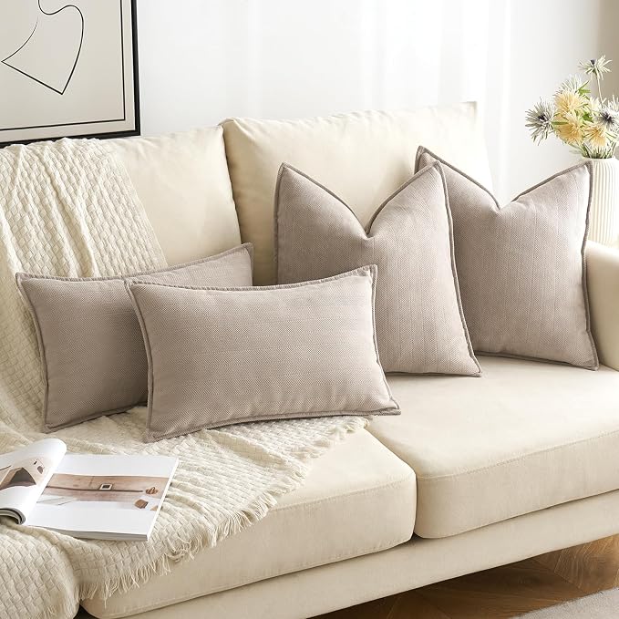 MIULEE Pack of 2 Beige Decorative Pillow Covers 22x22 Inch Soft Chenille - Image 4